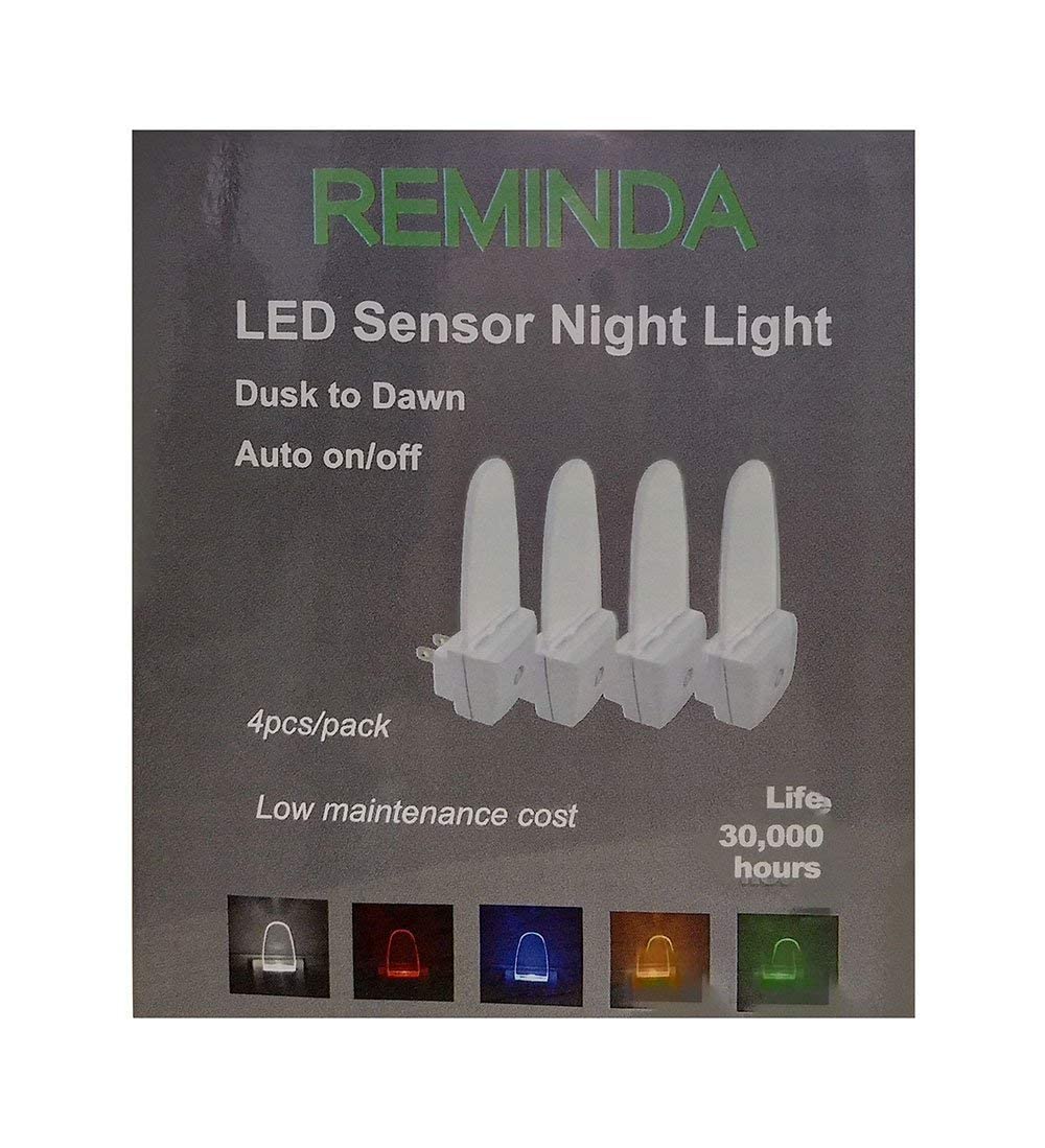 REMINDA 4 Pack Night Light Lamp with Dusk to Dawn Sensor, Plug in, Blue Led Night Light