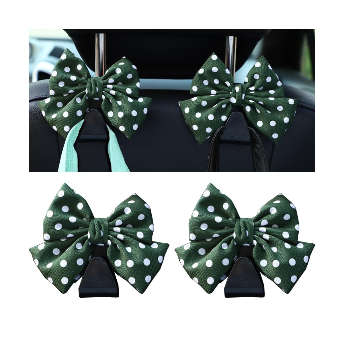 Mandark 2PCS Car Seat Headrest Hooks, Cute Bow Vehicle Hooks for Purses and Bags, Automotive Purse Hook Hanger Interior Decoration Accessories, Universal for SUV, Sedan, Truck (Black Line)