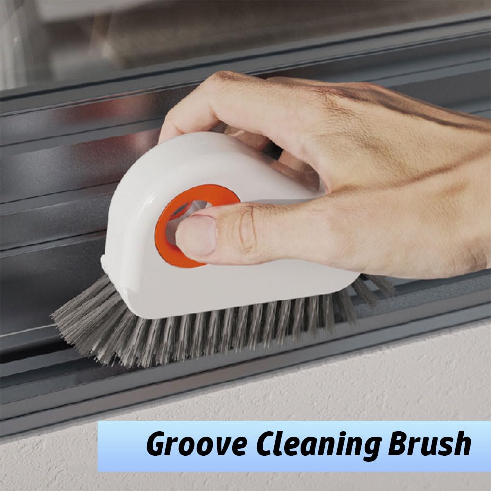 2 in 1 Groove Cleaning Brush Window Track Cleaning Tools, 2026 New Multifunction Hard Bristle Crevice Brush with Scraper for Shutter Door, Sliding Door, Window Sill, Window Seal (Orange)