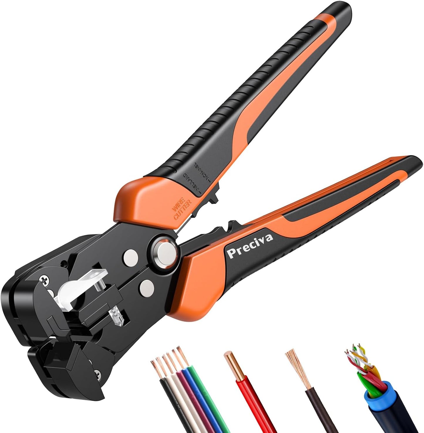 Preciva Professional Self-Adjusting Wire Stripper, 3 in 1 Stripper/Cutter/Crimper Tool for AWG 24-10, Heavy Duty Automatic Wire Stripping Pliers