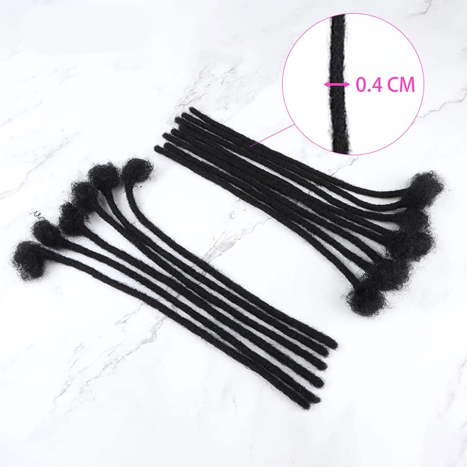 Dreadlock Extensions Human Hair 12 Inch 0.4cm Thickness 100 Strands Locs Extensions Real Human Hair, Natural Black for Women Men Kids Full Handmade Permanent Locs Can Be Dyed and Bleached