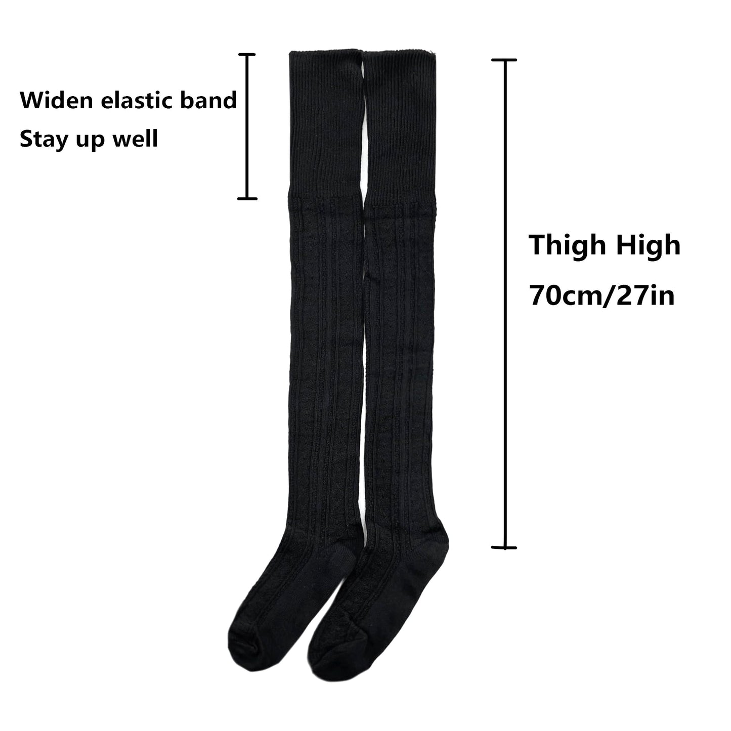 Bestjybt Women Extra Long Thigh High Socks Cotton Knit Over Knee Socks Warm Thick Leg Warmer Boot Stockings (US, Alpha, One Size, Regular, Regular, Black)