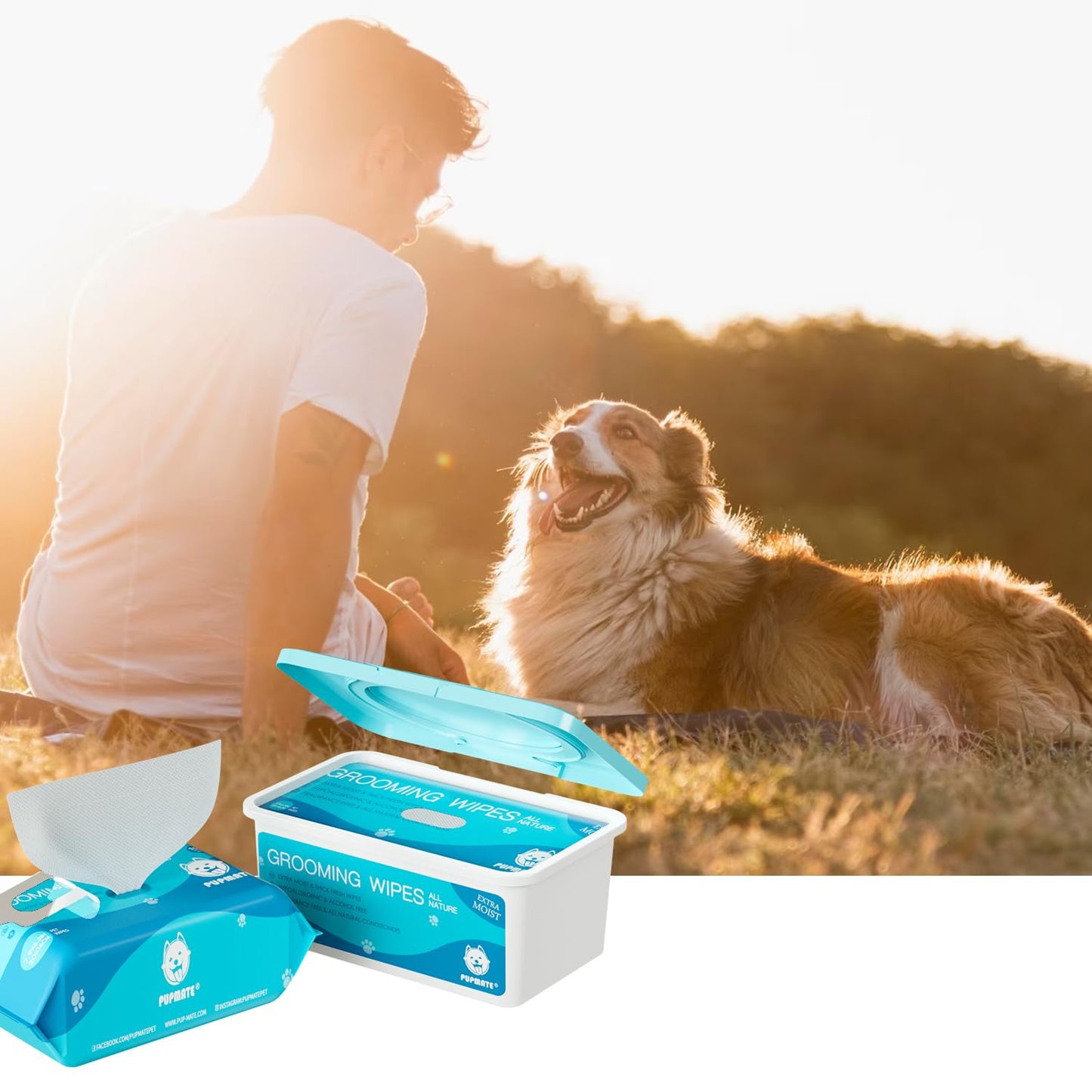PUPMATE Pet Wipes for Dogs & Cats, Extra Moist & Thick Grooming Puppy Wipes with 100 Fresh Counts, Aloe Vera/Nature