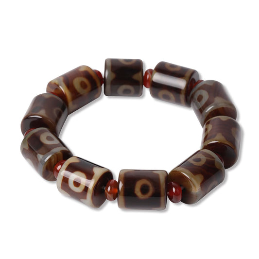 Rhinenet Tibetan Dzi Beads Bracelet Mala Beads Luxury Jewelry Agate Elastic Bracelet Amulet Bangle Attract Good Luck for Women Men (Dark Brown)