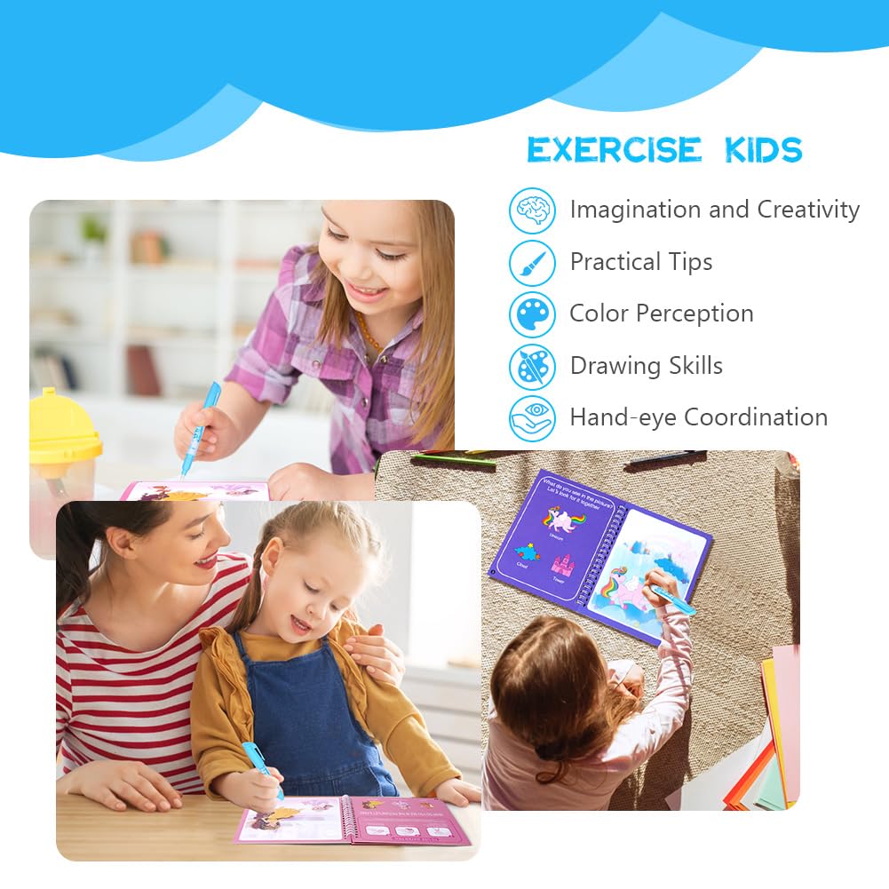 OSDUE Water Coloring Book for Toddler, 6 Pack Water Painting Book for Toddlers, Paint with Water Books, Educational Learning Doodle Toy, Reusable No-Mess Art Book Travel Toys & Xmas Gift for Kids