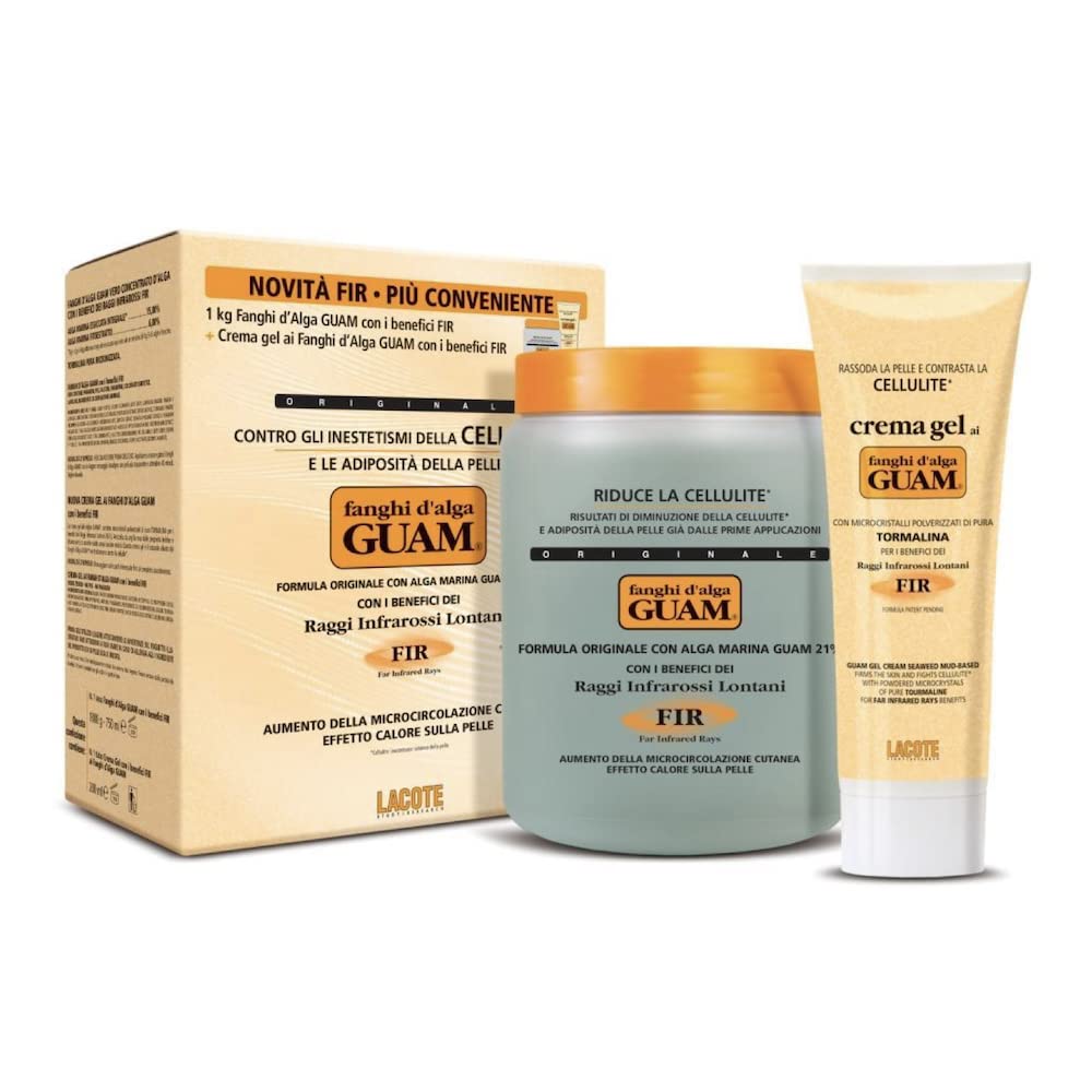 GUAM Cellulite Remover Kit, Cellulite Treatment Set, Bundle Pack 2-in-1: Hot Seaweed Mud Body Wrap with Tourmaline, FIR 1KG + Skin Tightening Cream Gel, FIR 250 ML