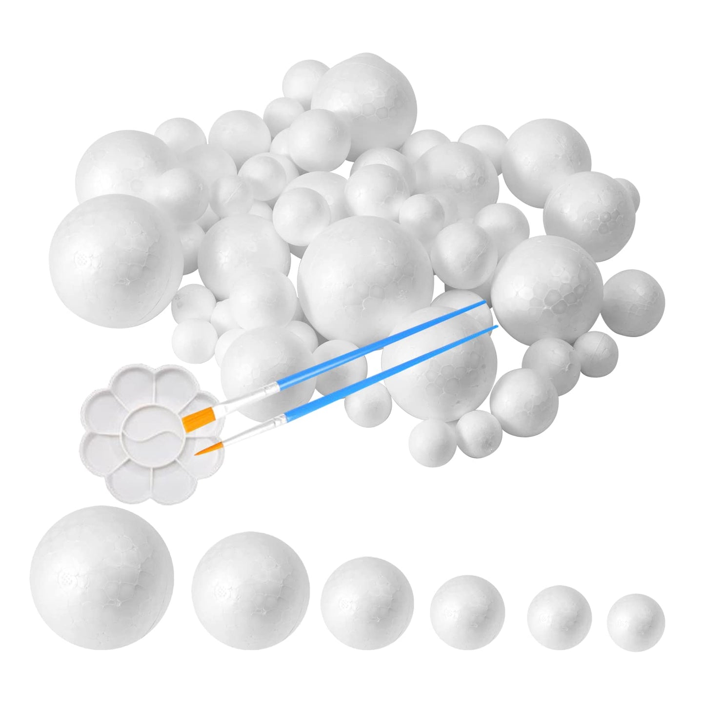 50 Pack Craft Foam Balls, 5 Sizes(1-2.4 Inches), White Polystyrene Smooth Round Balls, Foam Balls for Arts and Crafts, Christmas, DIY Craft for Home, Supplies School Craft Project and Holiday Party