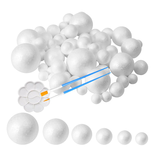 50 Pack Craft Foam Balls, 5 Sizes(1-2.4 Inches), White Polystyrene Smooth Round Balls, Foam Balls for Arts and Crafts, Christmas, DIY Craft for Home, Supplies School Craft Project and Holiday Party