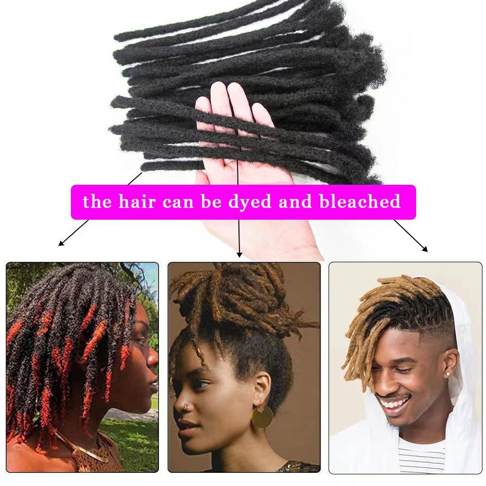 Dreadlock Extensions Human Hair 12 Inch 0.4cm Thickness 100 Strands Locs Extensions Real Human Hair, Natural Black for Women Men Kids Full Handmade Permanent Locs Can Be Dyed and Bleached