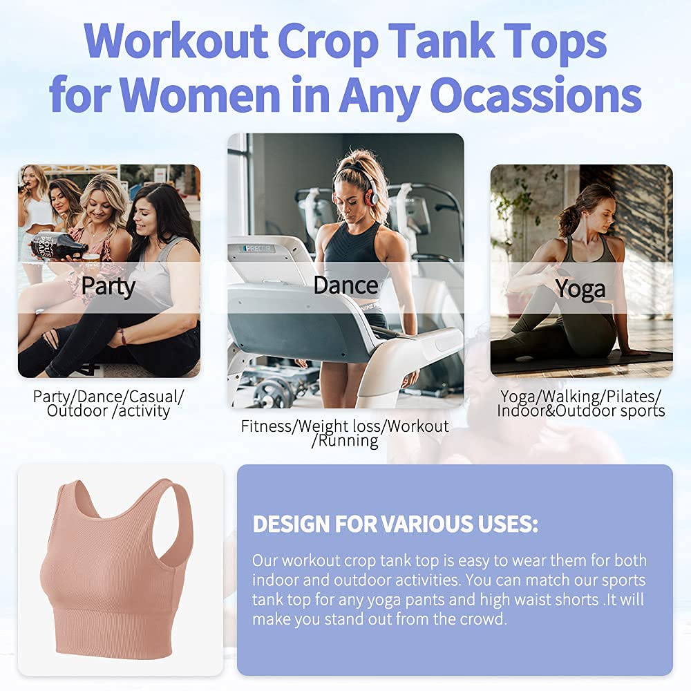 Workout Crop Tank Tops for Women Solid Comfort Sleeveless Shirts for Casual Sports Fitness Yoga Reversible Ribbed Tops Pink S