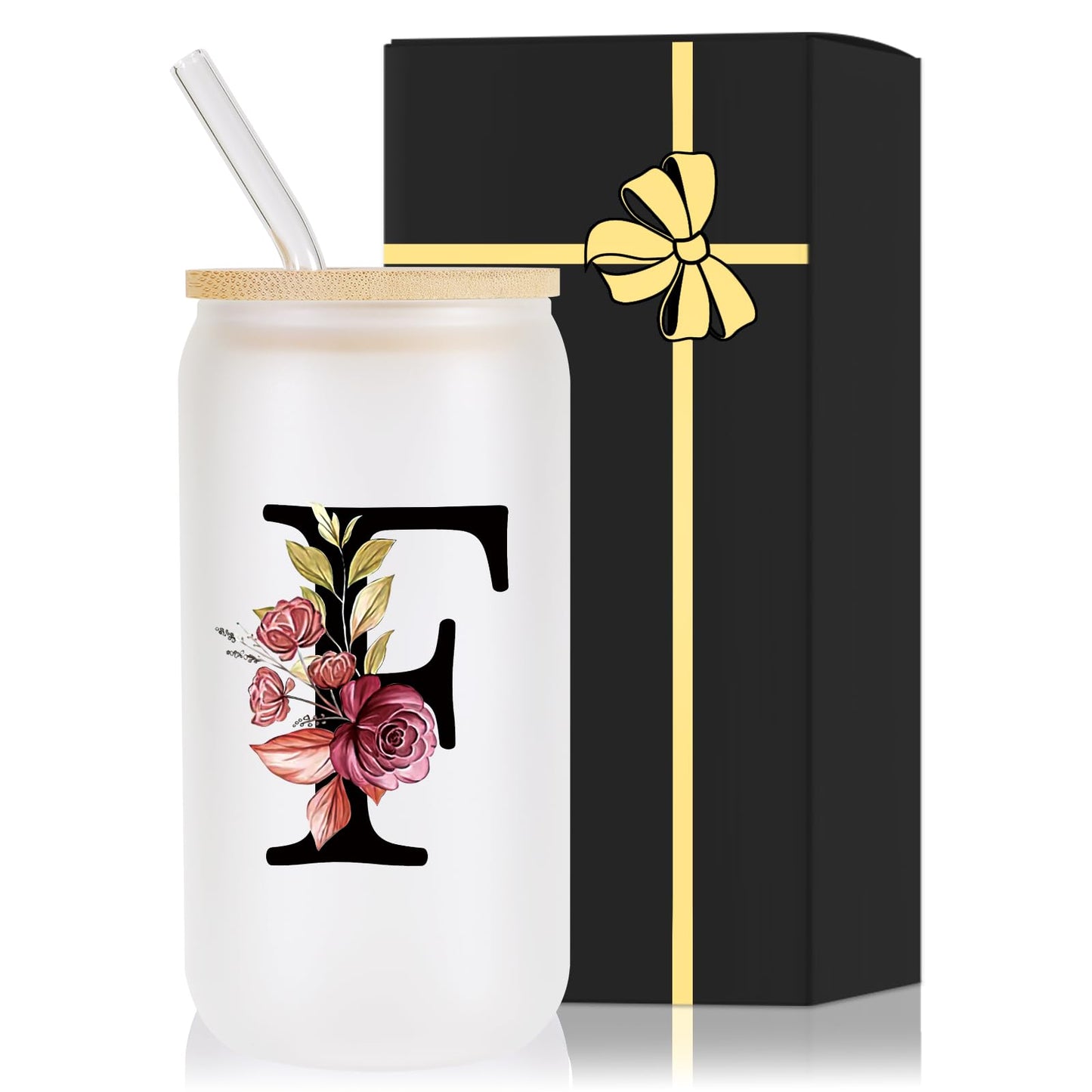 Monogrammed Glass Drinking Cup With Lid Straw Sympathy Bereavement Memorial Gift for Loss Father Dad Mother Mom Kids Husband Wife Loved Friends Pet Dog Cat Going Away Condolence Remembrance Grieving,S