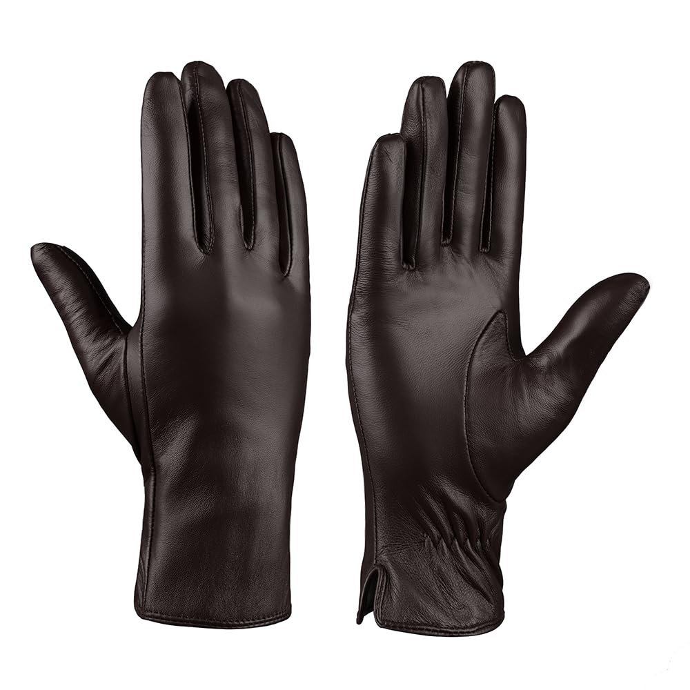 MGGMOKAY Women Leather Gloves Lambskin Touch Screen Winter Warm Gloves Cashmere Lined