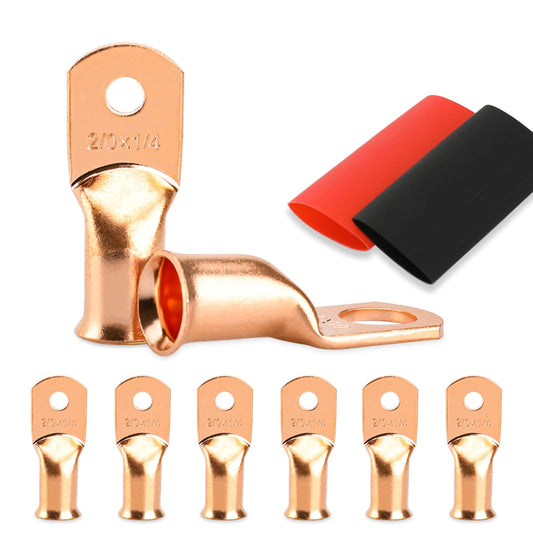 8PCS Battery Cable Ends, 1/0 Gauge Wire Connectors 5/16 Copper Wire Lugs, Bare Copper Eyelets with Heat Shrink Tubing by HOUSUN