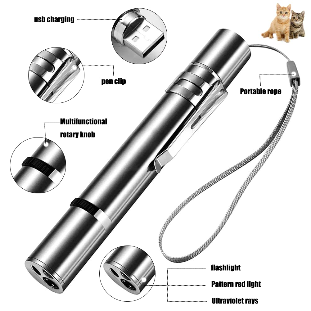 Zugesify Laser Pointer Cat Toy, Interactive Toy with Red Dot LED Light Pointer, Long Range 3 Modes Projection Playpen for Kitten Interaction,USB Recharge Pointer (1 pcs)