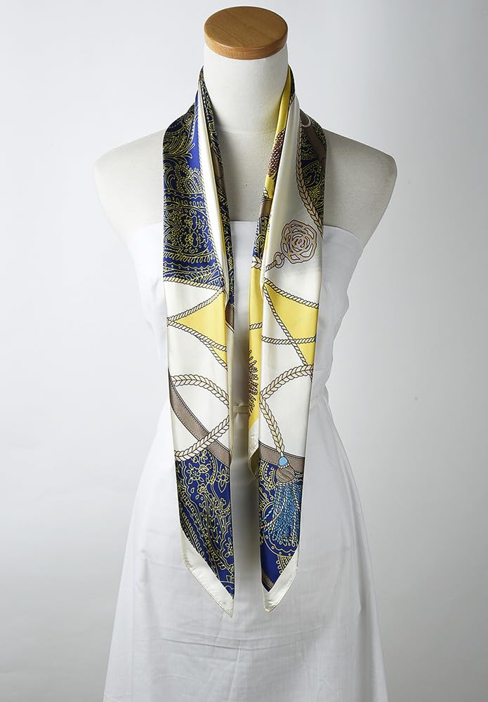 corciova 35 x 35 Women Silk Like Square Hair Scarf Sleeping Wrap Headscarf Gold Duke Blue Belt Spike Curly Headband Fashion