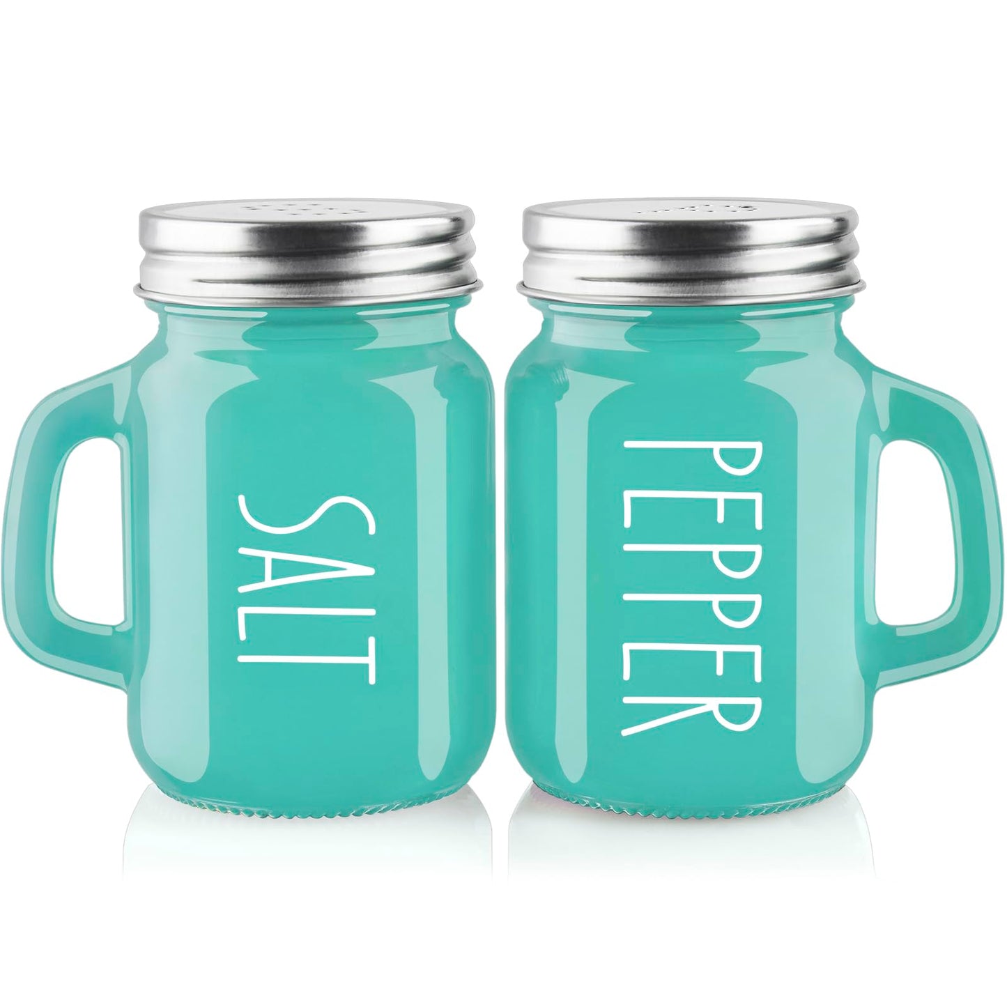 Turquoise Salt and Pepper Shakers Set - Teal Kitchen Decor and Accessories for Home Restaurants Wedding - Glass Salt and Pepper Set for Cooking Table, RV, BBQ, Easy to Clean & Refill