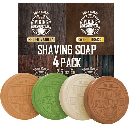 Viking Revolution Shaving Soap for Men - Shave Soap for Use with Shaving Brush and Bowl for Smoothest Wet Shave, Shaving Soap Puck - 4 Pack Variety, Each Pack 2.5oz