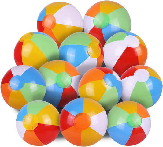 SYZ 12" Beach Balls Bulk - Inflatable Swimming Pool Toys for Kids Birthday Party Supplies Favors Luau Decorations - Blow Up Classic Rainbow Color Beachball Summer Water Games Fun Gifts (12 Pack)