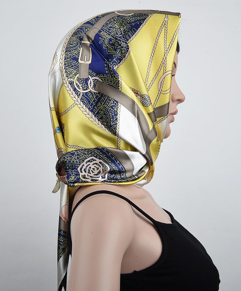 corciova 35 x 35 Women Silk Like Square Hair Scarf Sleeping Wrap Headscarf Gold Duke Blue Belt Spike Curly Headband Fashion