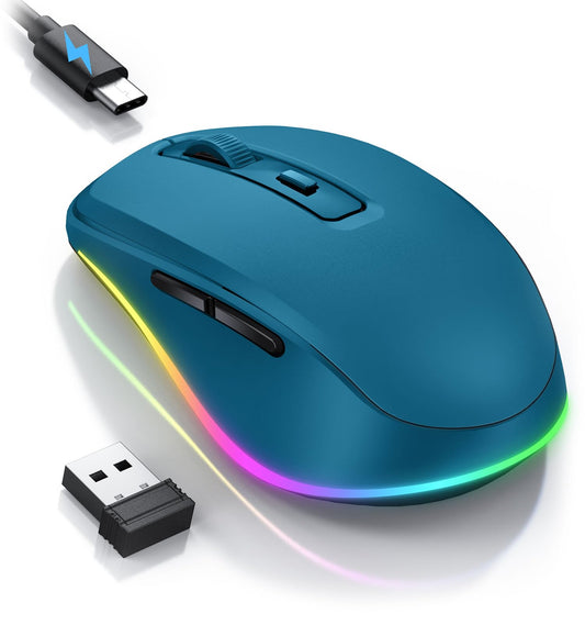 Wireless Mouse Jiggler - LED Wireless Mice with Build-in Mouse Mover, Rechargeable Moving Mouse for Laptop with Undetectable Random Movement Keeps Computers Awake - Purple