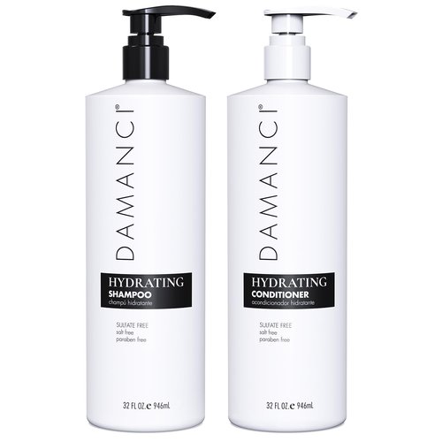 Damanci Hydrating Shampoo and Conditioner Duo, Sulfate Free Shampoo and Conditioner for Dry Hair, with Keratin and Collagen, Paraben and Salt Free (32oz)