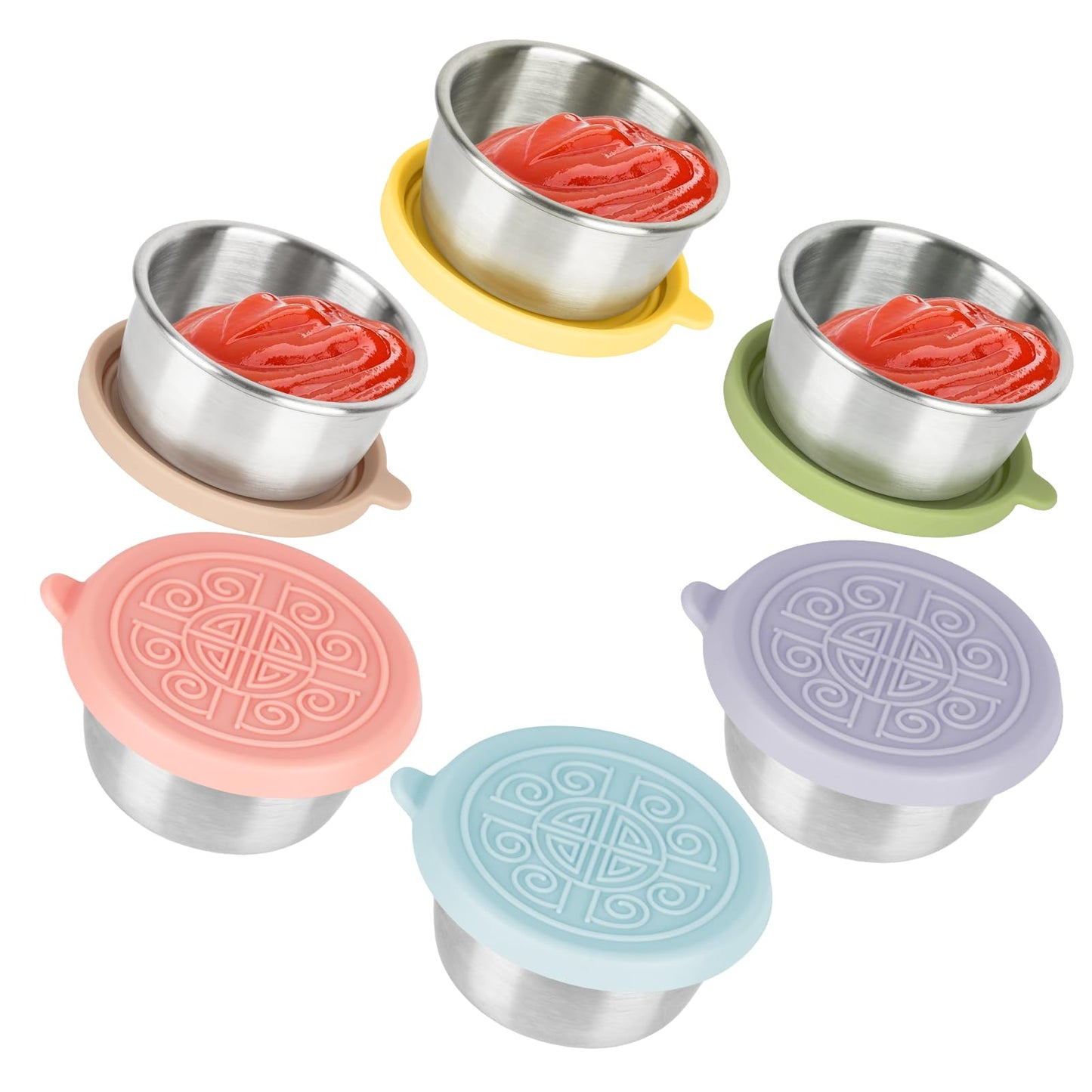 3x1.6 Oz Salad Dressing Containers With Lids, Stainless Steel Small Condiment Containers with Leakproof Silicone Lids, Reusable Sauce Containers for Lunch Boxes