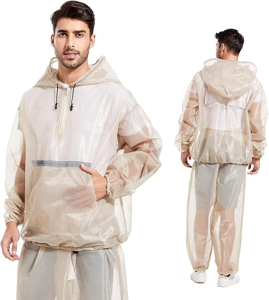 MIMI FUNN Mosquito Net Suit Ideal for Fishing, Hiking, Camping, Farming and Gardening (Beige), Large size