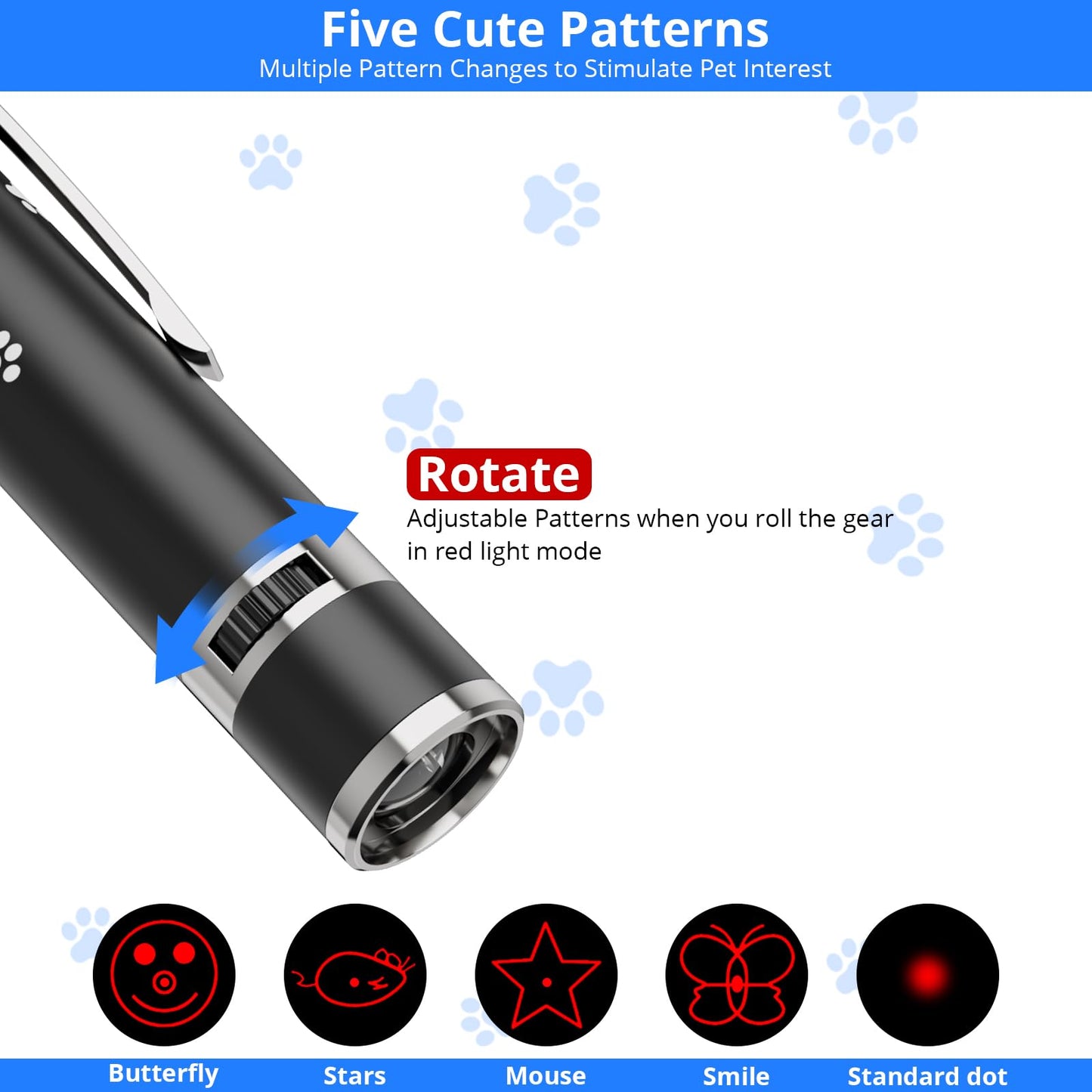 OUMSIS Cat Toys, USB Rechargeable Interactive Cat Mouse Toys, 3 Light Modes & 5 Adjustable Patterns, Portable Kitten Toy for Indoor Cats & Dogs, Training & Exercise Fun