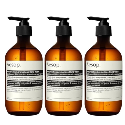 Aesop Resurrection Aromatique Hand Wash | Gentle Cleanser with Orange, Rosemary and Lavender Oils | 500mL/16.9oz (Pack of 3)