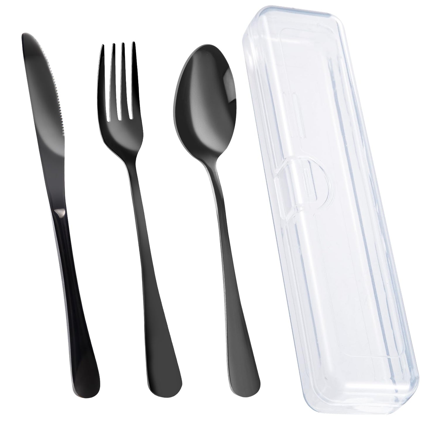 4PCS Premium Travel Utensils With Case, Stainless Steel Reusable Portable Utensils Set With Case, Lengnoyp Travel Silverware Set With Case for Lunch Box Includ Fork Spoon Knife Set, Silver