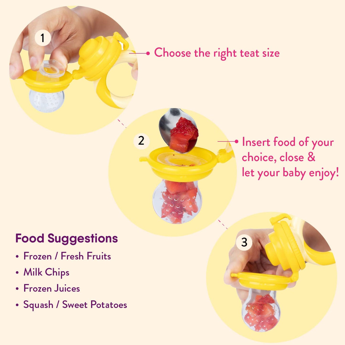 NatureBond Baby Food Feeder/Fruit Feeder Pacifier Nibbler (2 Pack) - Infant Teething Toy Teether Weaning in Appetizing Colors | + Additional Silicone Sacs