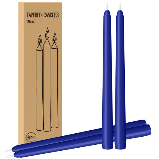 LYOBATH 4 Pack Blue Taper Candles - Taper Candles 10 Inch Dripless, Smokeless & Unscented - 8 Hours Long Burning - Ideal for Weddings, Dinner Parties, and Home Decor