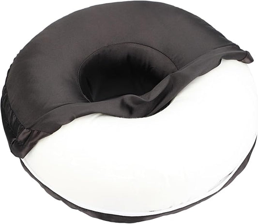 Silky Ear Piercing Pillows with Holes Removable Pillowcase Washable Donut Pillow for Ear Pain Side Sleeping Cartilage CNH Pressure Sore Tinnitus Headphones Relief Guard Protector Black