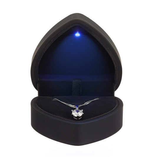 LETURE Heart Shaped LED Pendant Necklace Box, Jewelry Gift Boxes for Bracelet Bracelets, Small Jewelry Display with Light for Proposal Engagement Wedding Valentine's Day (Black)