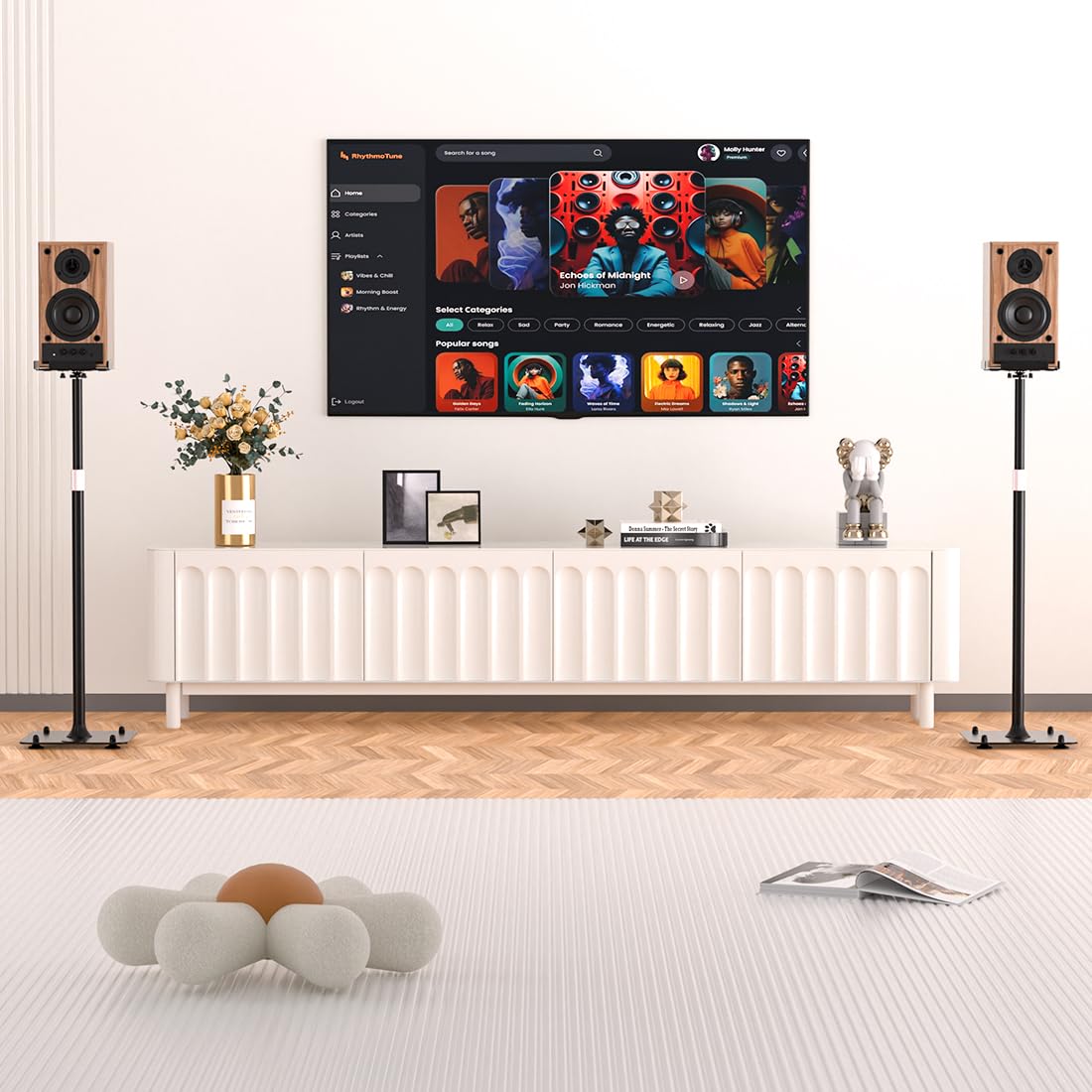 Universal Speaker Stand Pair for Surround Sound, Adjustable with Cable Management, Studio Monitor Stands 25° Tilt Angle, All-Metal Heavy Duty Holds up to 88 lbs, Bookshelf Speaker Stands