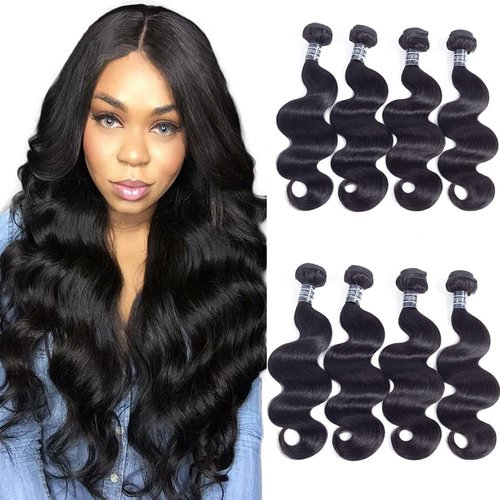 Amella Hair Body Wave Bundles Brazilian Virgin Human Hair Bundles 18 20 22 24 inch 10A Body Wave Human Hair 100% Unprocessed Body Wave 4 Bundles Natural Black