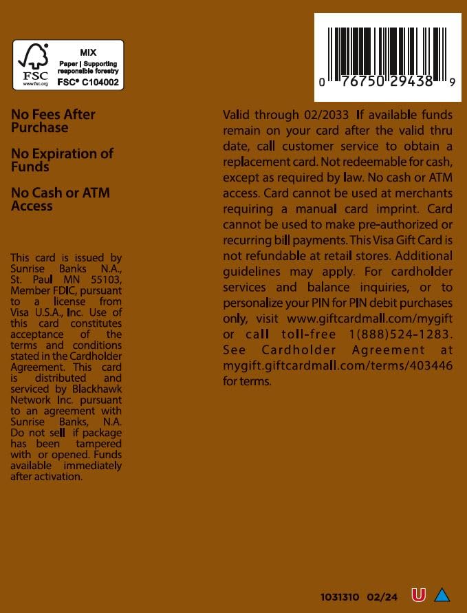 Visa $25 Gift Card (plus $3.95 Purchase Fee)