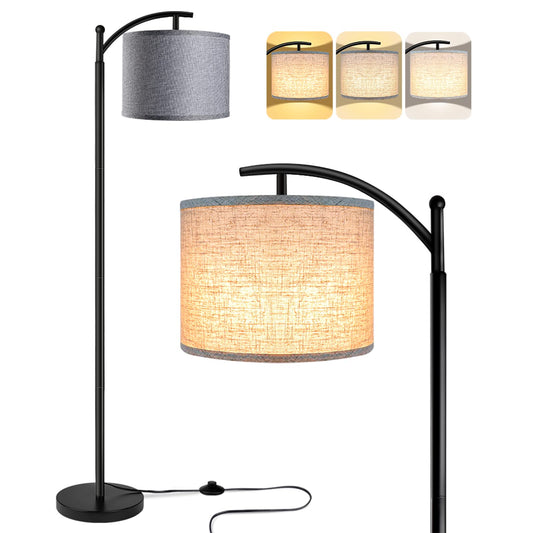 ROTTOGOON Floor Lamp for Living Room with 3 Color Temperatures LED Bulb, Standing Lamp Tall Industrial Floor Lamp Reading for Bedroom, Office (9W LED Bulb, Beige Lampshade Included) -Black