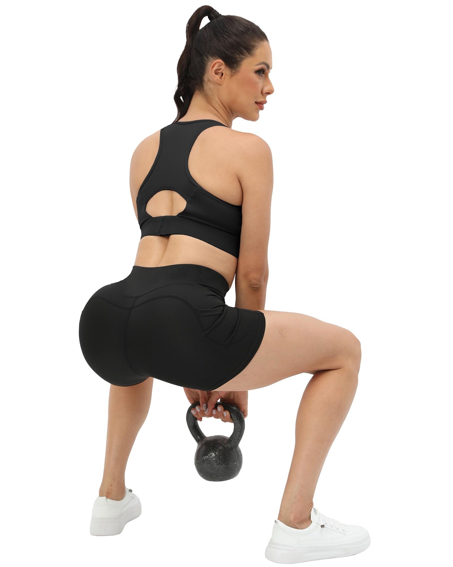 JCFSYXGS Workout Yoga Biker Shorts for Women with Pockets,Soft High Waisted Tummy Control Running Gym Shorts Black