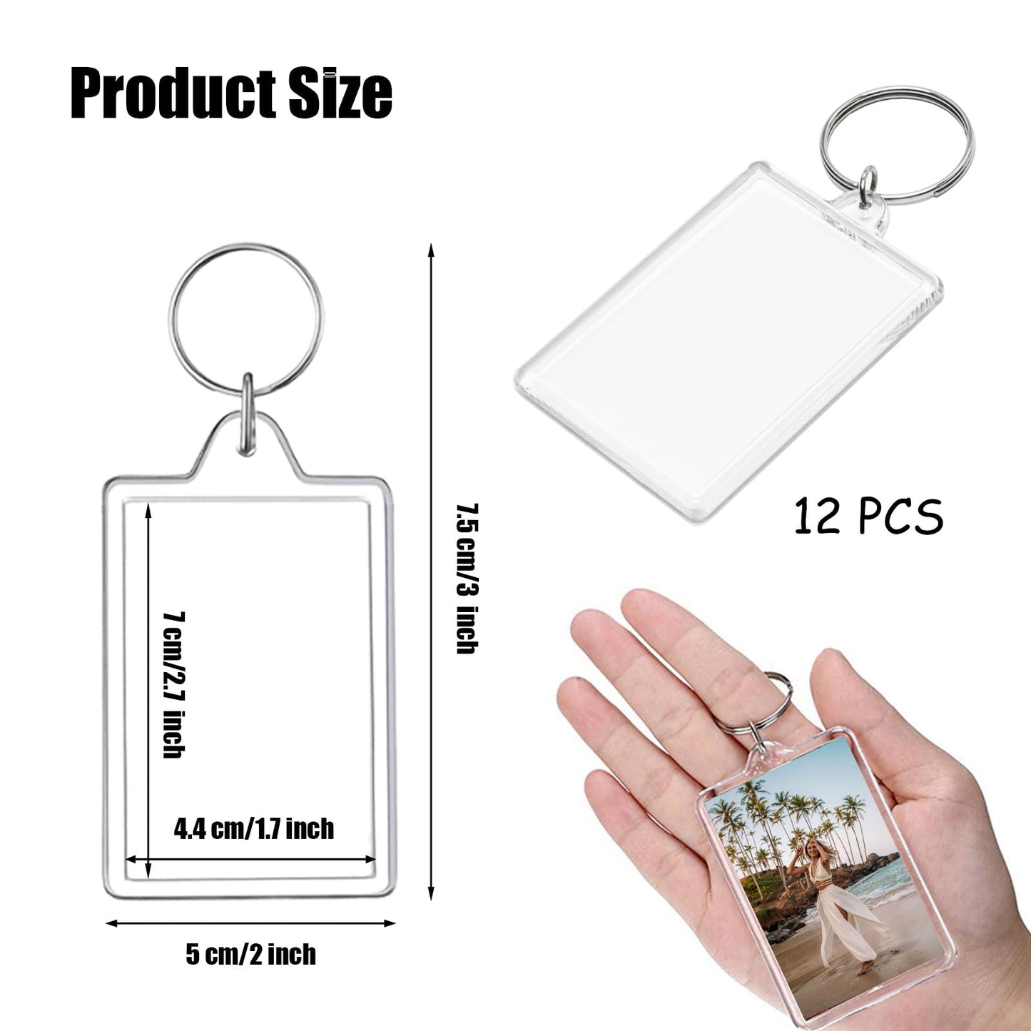 12pcs Acrylic Photo Frame Keychain Holder 2 x 3 In Picture Insert Blank Keyring Clear Picture Holder for DIY Craft