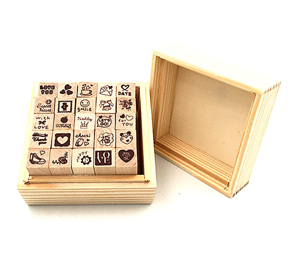 Alphabet Stamps Set,Vintage Wooden Rubber A-Z Letters and Numbers Diary Stamp Kit for Children DIY Scrapbooking Planner Card Making(36pcs)