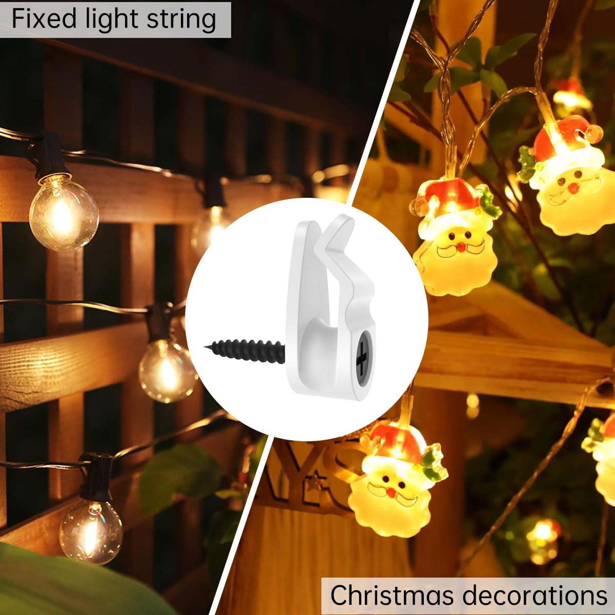 GEZIDEA String Light Hanger Hooks, Screw in Hooks for Hanging Christmas Lights, White, 50 Pack (Big)
