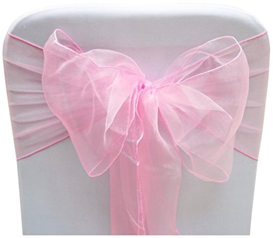 SARVAM FASHION Elegant Organza Chair Sashes Sheer Fabric Sashes for Weddings, Parties, and Special Events – (Pack of 10 Pieces, Baby Pink)