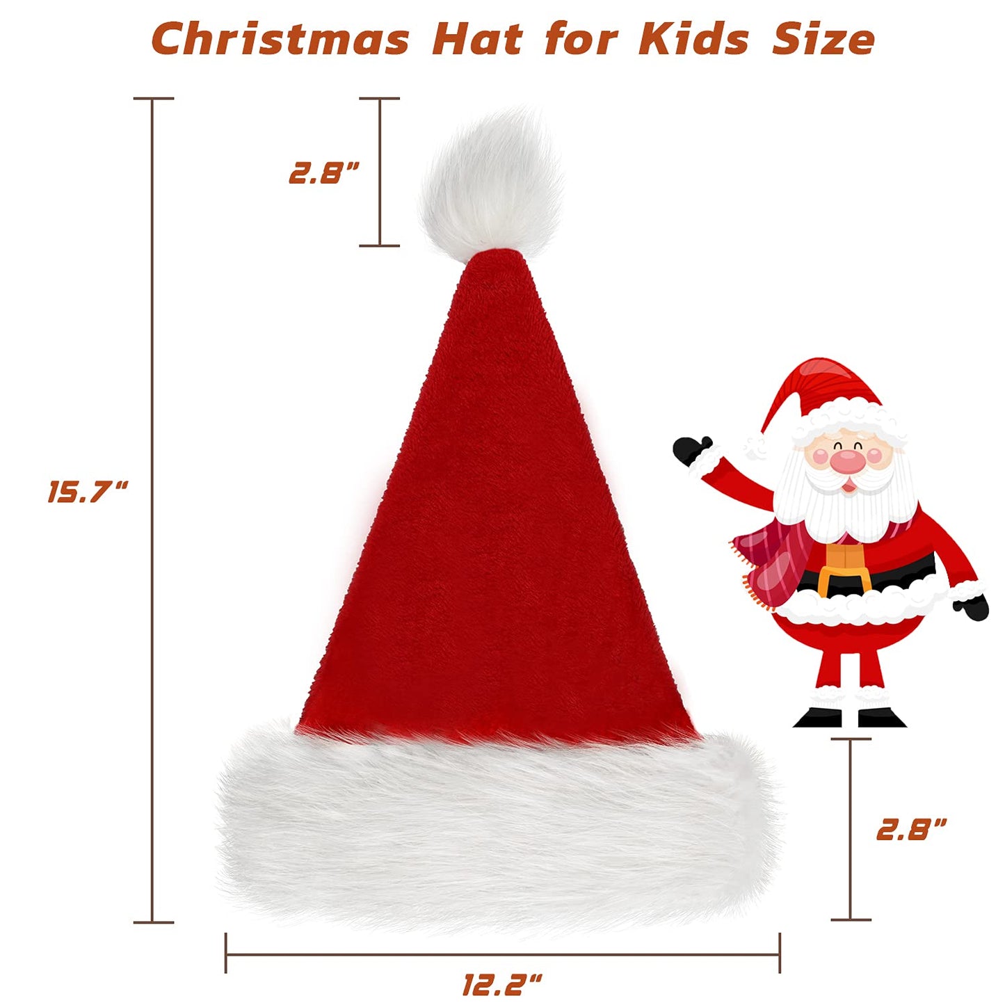 BSVI Santa Hat Kid Christmas Holiday Comfort Extra Thicken Keep Warm Red Velvet Unisex Xmas Hat for Festive New Year Party
