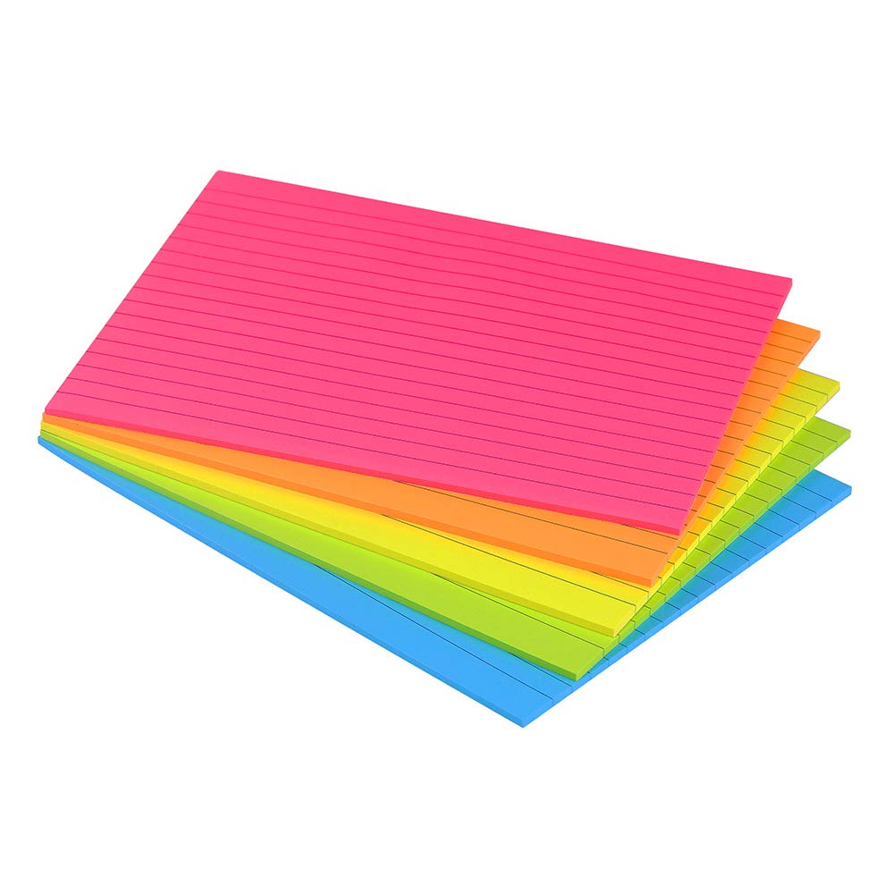 Lined Sticky Notes 4X6 in Bright Ruled Post Stickies Colorful Super Sticking Power Memo Pads, 45 Sheets/pad, 6 Pads/Pack