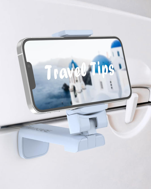 MiiKARE Airplane Travel Essentials Phone Holder, Universal Handsfree Phone Mount for Flying with 360 Degree Rotation, Accessory for Airplane, Travel Must Haves Phone Stand for Desk, Tray Table