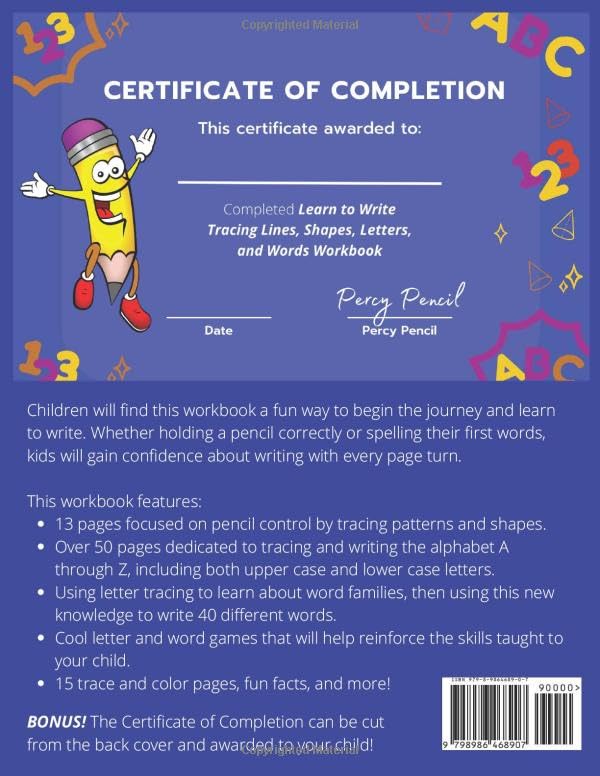 Learn to Write Tracing Lines, Shapes, Letters, and Words Workbook: Learn Pencil Control, the Alphabet, Word Families, and Write Your First Words for Children in Preschool and Kindergarten