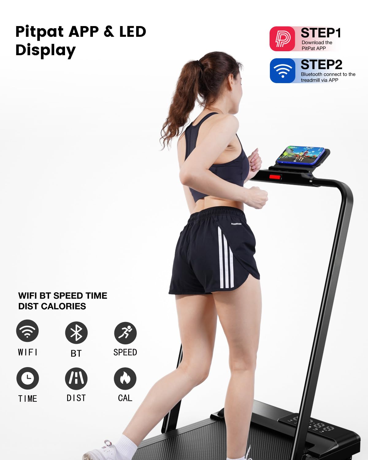 DeerRun 3 in 1 Walking Pad Treadmill, 300 Weight Capacity Foldable Treadmill, 3.0HP Low Noise Under Desk Treadmills for Home Office with Remote & APP