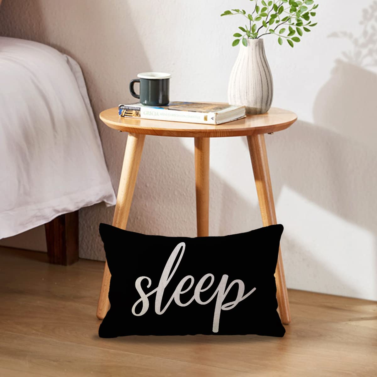 ULOVE LOVE YOURSELF Sleep Lumbar Throw Pillow Covers Farmhouse Rustic Decorative Rectangular/Waist Pillowcases 12 x 20 Inch Decor Cushion Covers Housewarming Gifts (Black)