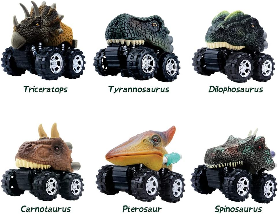 DINOBROS Dinosaur Toy Pull Back Cars 6 Pack Dinosaur Boy Toys Age 3,4,5,6,7 Dino T-Rex Games